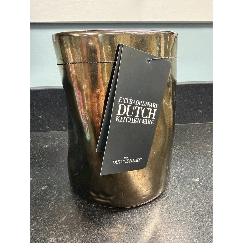 Dutchdeluxes Dented Crock Utensil Holder - Platinum Ceramic - Handmade Portugal - Picture 3 of 10